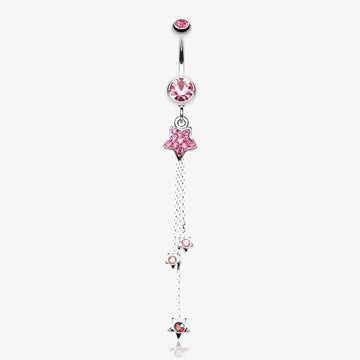 Delicate Star Sparkles Belly Ring-Light Pink